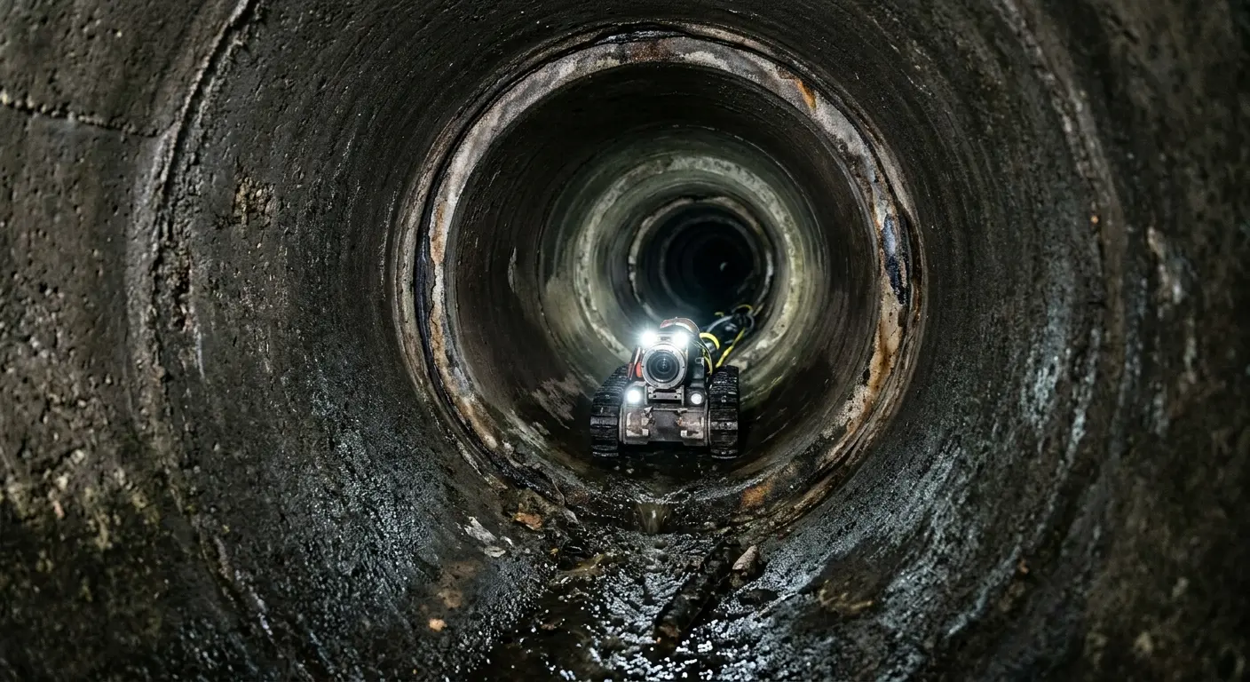 Robotic sewer camera inspecting pipe interior for Sewer Line Cleaning in Almena